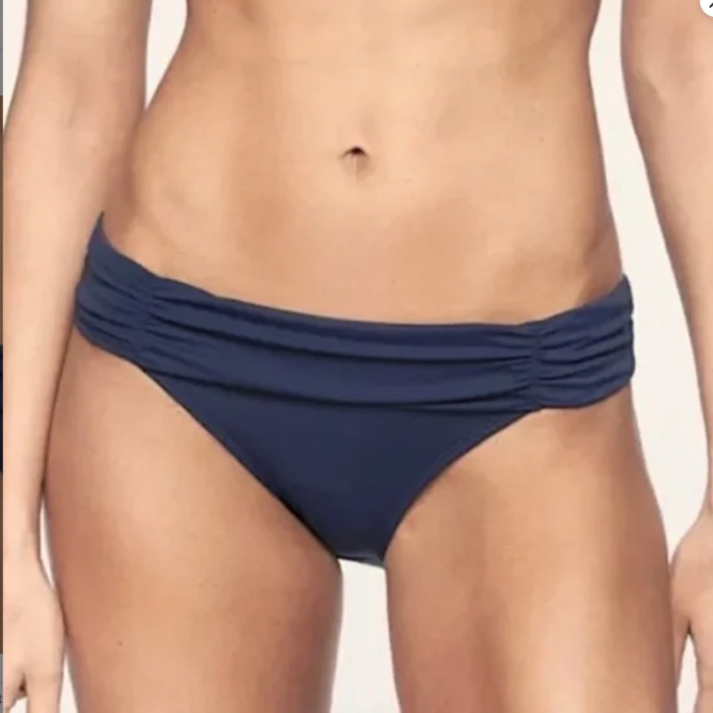 EUC – Athleta – High Dive Banded Gathered Bikini Bottom – Navy – Size XL